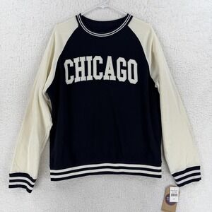 New York Popular Sweatshirt Mens Large Blue Chicago‎ Pullover Crewneck Fleece